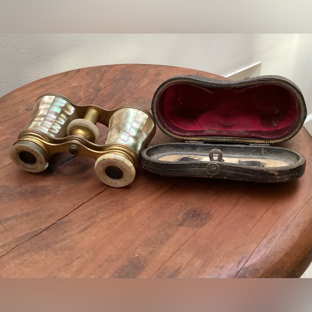 Antique Parisian Mother of Pearl Opera Glasses with Case.